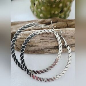 Vintage Silver Tone Twisted Hoop Earrings